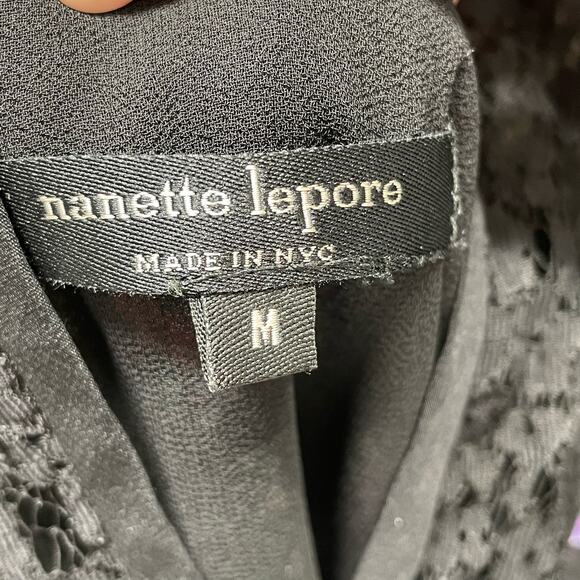 Nanette Lepore Silk Blouse Top Shirt Flutter Sleeve with Lace Floral M - Picture 4 of 9